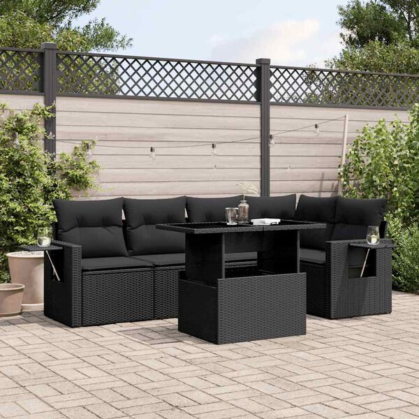 vidaXL 6 Piece Garden Sofa Set with Cushions Black Poly Rattan