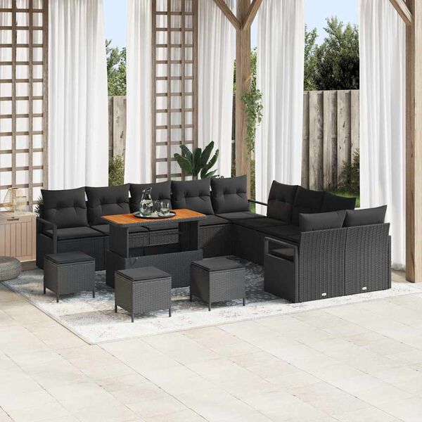 vidaXL Garden Sofa Set with Cushion with Storage 14 pcs Black
