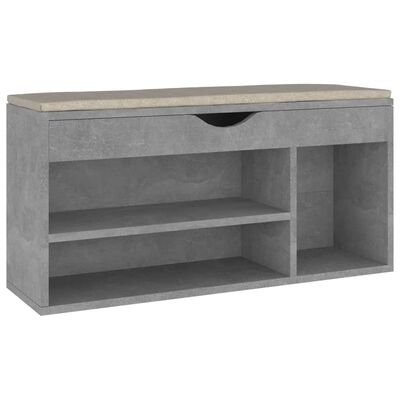 vidaXL Shoe Bench with Cushion Concrete Grey 104x30x49 cm Engineered Wood