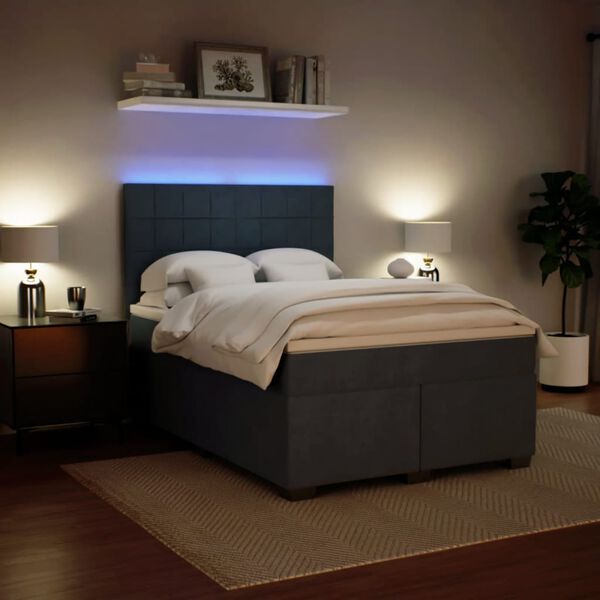 vidaXL Box Spring Bed with Mattress Dark Grey Double Velvet