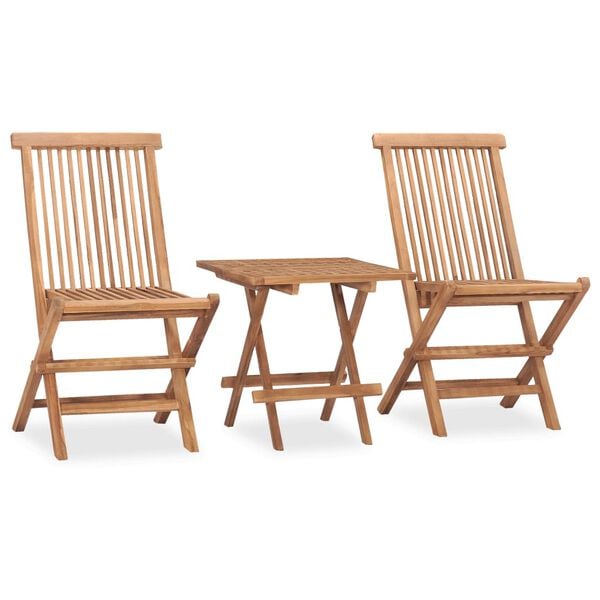 vidaXL 3 Piece Folding Outdoor Dining Set with Cushion Solid Wood Teak