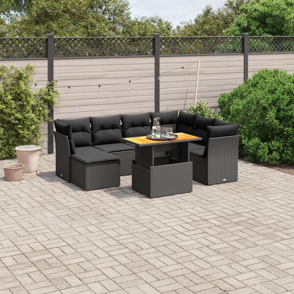 vidaXL 8 Piece Garden Sofa Set with Cushions Black Poly Rattan