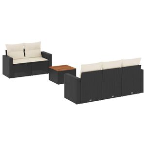 vidaXL 6 Piece Garden Sofa Set with Cushions Black Poly Rattan