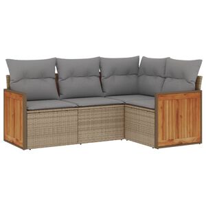 vidaXL 4 Piece Garden Sofa Set with Cushions Beige Poly Rattan