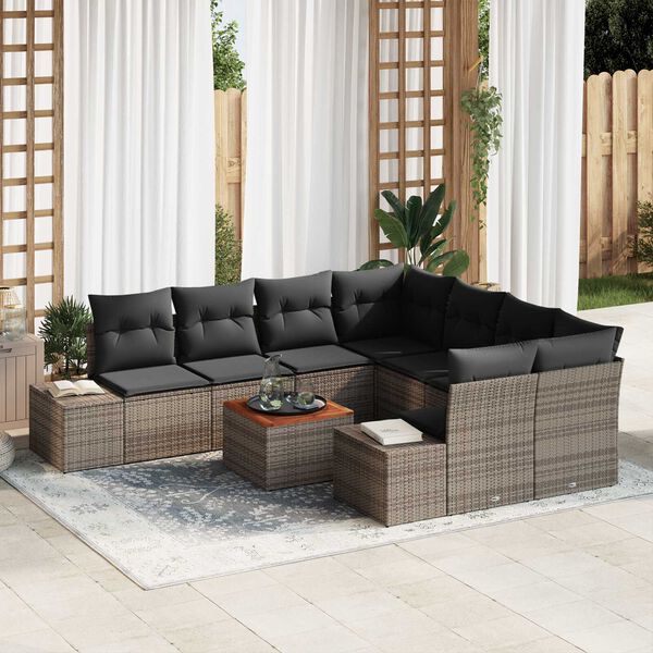vidaXL Garden Sofa Set 9 pcs Grey