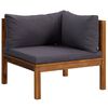 vidaXL Sectional Corner Sofa with Dark Grey Cushions Solid Acacia Wood