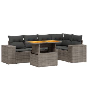 vidaXL 6 Piece Garden Sofa Set with Cushions Grey Poly Rattan