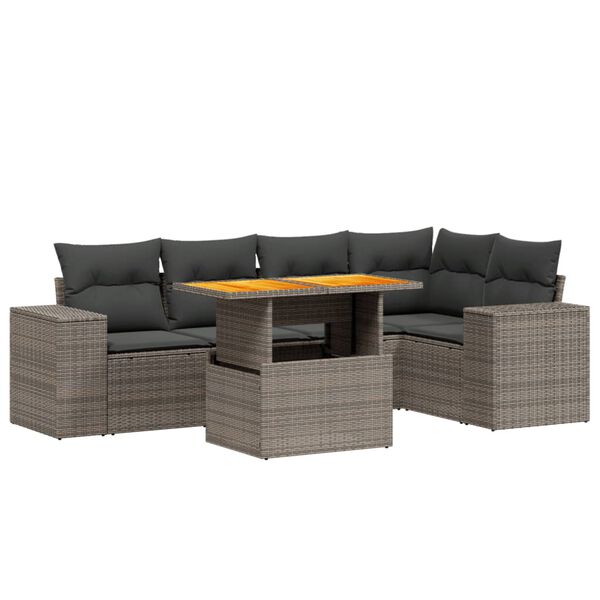 vidaXL 6 Piece Garden Sofa Set with Cushions Grey Poly Rattan