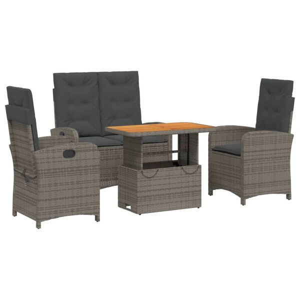 vidaXL 4 Piece Garden Dining Set with Cushions Grey Poly Rattan