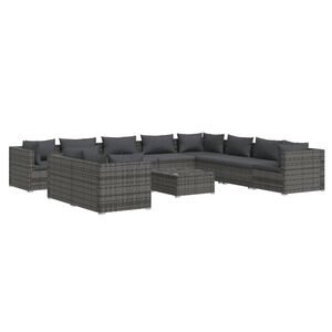 vidaXL 11 Piece Garden Lounge Set with Cushions Grey Poly Rattan