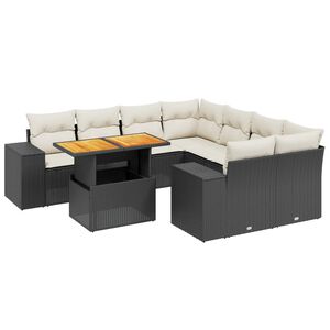 vidaXL 9 Piece Garden Sofa Set with Cushions Black Poly Rattan