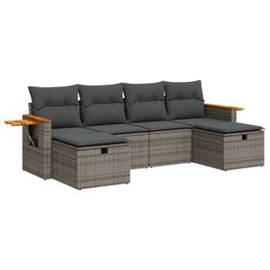 vidaXL 6 Piece Garden Sofa Set with Cushions Grey Poly Rattan