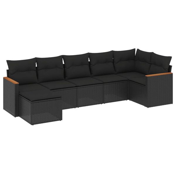 vidaXL 7 Piece Garden Sofa Set with Cushions Black Poly Rattan