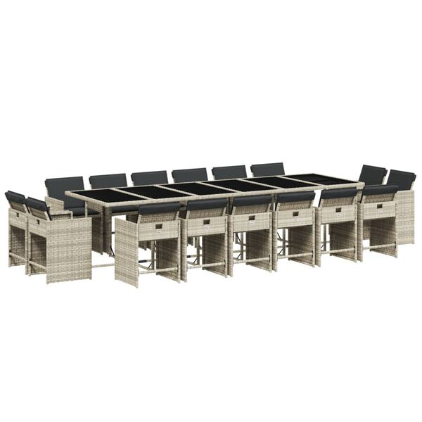 vidaXL 17 Piece Garden Dining Set with Cushions Light Grey Poly Rattan