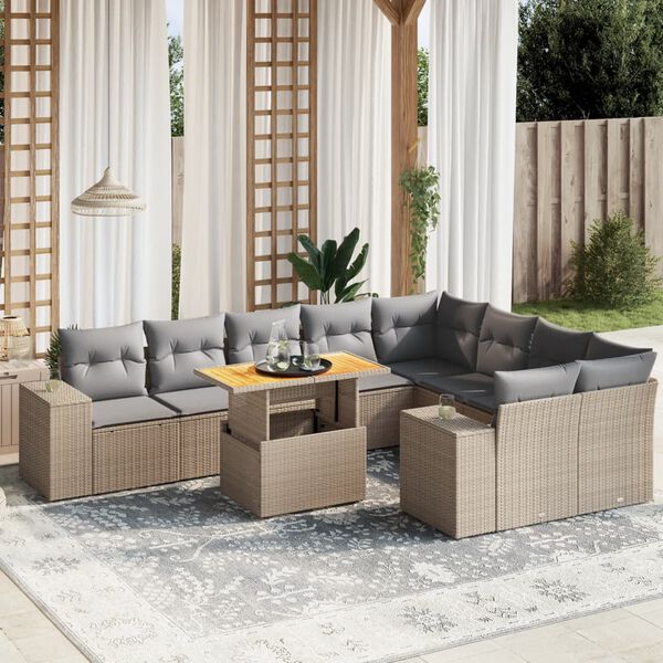 vidaXL 10 Piece Garden Sofa Set with Cushions Beige Poly Rattan