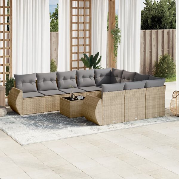 vidaXL 11 Piece Garden Sofa Set with Cushions Beige Poly Rattan