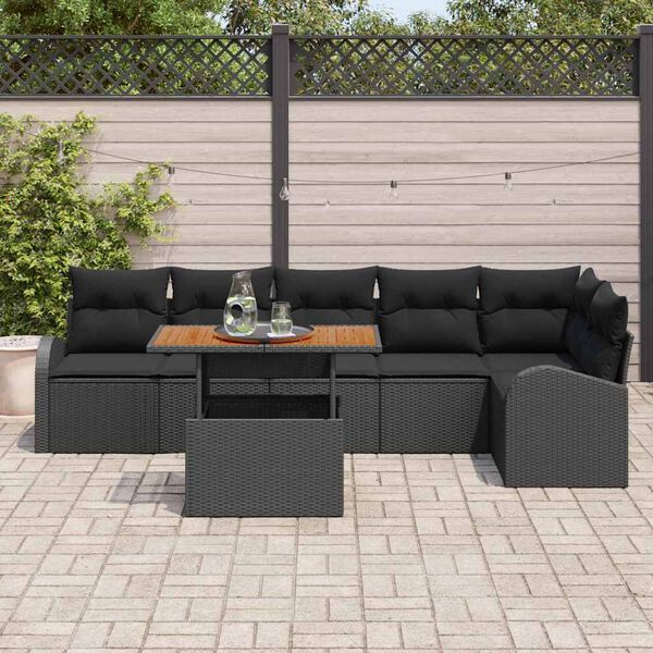 vidaXL Garden Sofa Set with Cushion 7 pcs Black