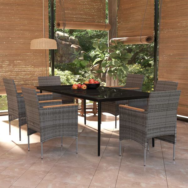 vidaXL 7 Piece Garden Dining Set with Cushions Grey and Black