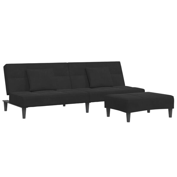 vidaXL 2-Seater Sofa Bed with Footstool Black Velvet