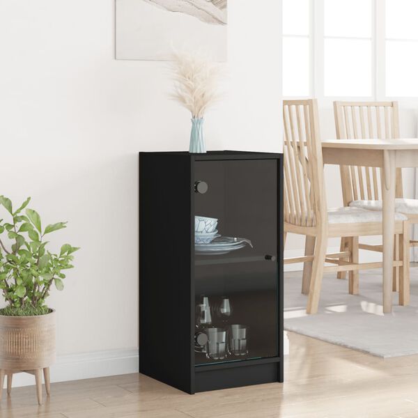 vidaXL Side Cabinet with Glass Doors Black 35x37x75.5 cm
