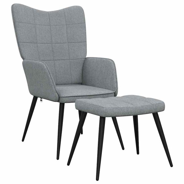 vidaXL Relaxing Chair with a Stool Light Grey Fabric