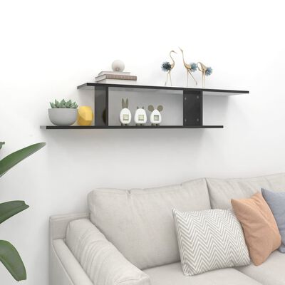 vidaXL Wall-Mounted TV Shelf High Gloss Black 125x18x23 cm Engineered Wood