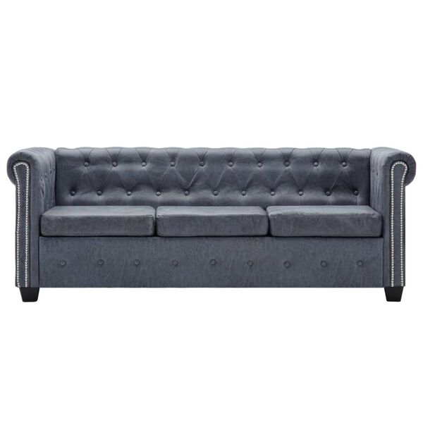 vidaXL Chesterfield Sofa Set Artificial Suede Leather Grey