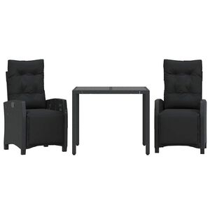 vidaXL 3 Piece Garden Dining Set with Cushions Black Poly Rattan