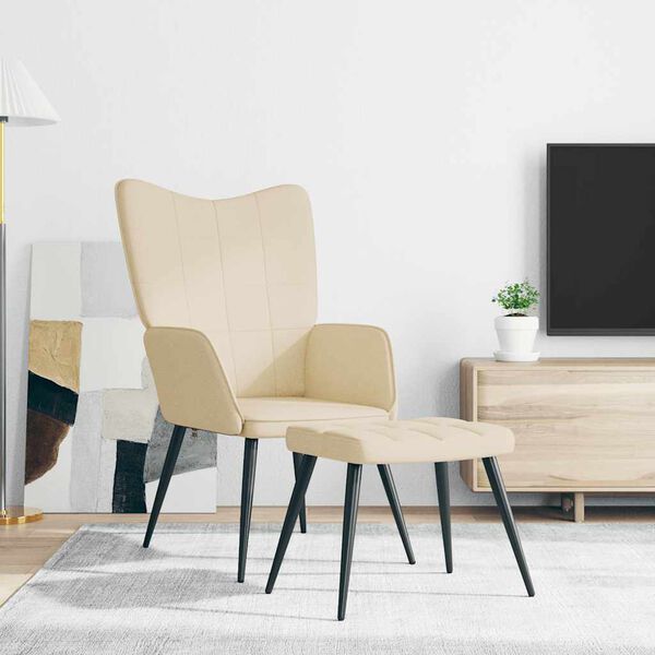vidaXL Relaxing Chair with a Stool Cream Fabric