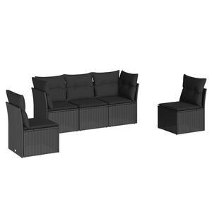 vidaXL 5 Piece Garden Sofa Set with Cushions Black Poly Rattan