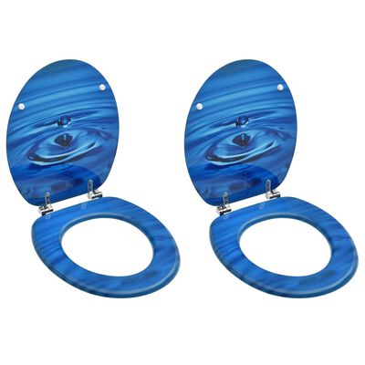 vidaXL WC Toilet Seats with Lid 2 pcs MDF Blue Water Drop Design