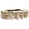 vidaXL 11 Piece Garden Dining Set with Cushions Beige Poly Rattan