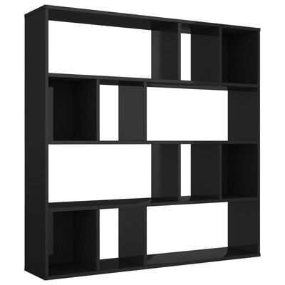 vidaXL Room Divider/Book Cabinet High Gloss Black 110x24x110 cm Engineered Wood