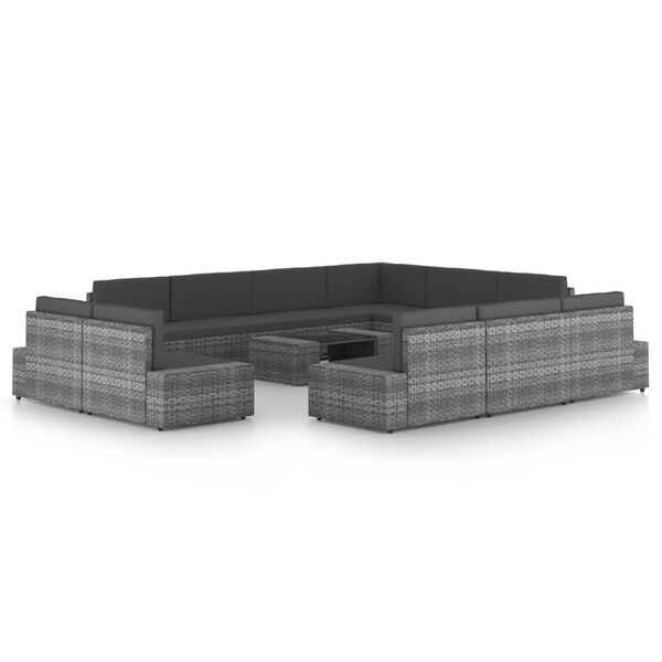 vidaXL 12 Piece Garden Lounge Set with Cushions Grey Poly Rattan
