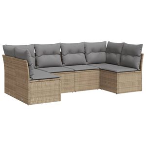 vidaXL 6 Piece Garden Sofa Set with Cushions Beige Poly Rattan