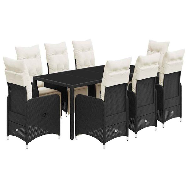 vidaXL 9 Piece Garden Bistro Set with Cushions Black Poly Rattan
