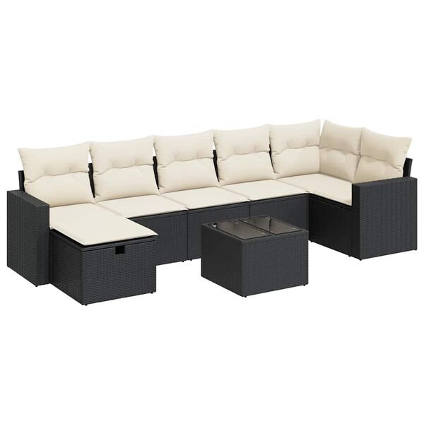 vidaXL 8 Piece Garden Sofa Set with Cushions Black Poly Rattan