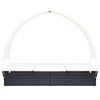 vidaXL Double Sun Lounger with Canopy Poly Rattan Black