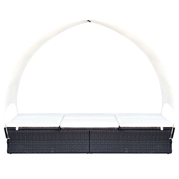 vidaXL Double Sun Lounger with Canopy Poly Rattan Black