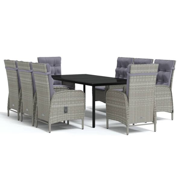 vidaXL 9 Piece Garden Dining Set with Cushions Grey and Black