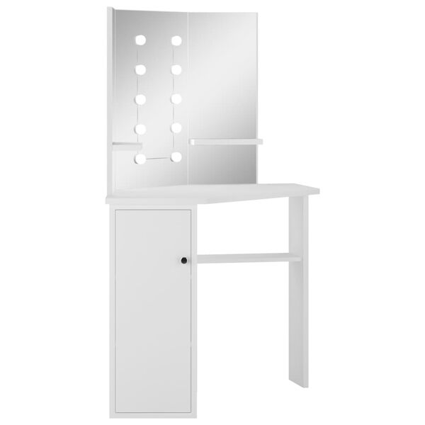 vidaXL Corner Dressing Table Make-up Table with LED Light White