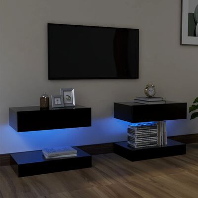 vidaXL TV Cabinets with LED Lights 2 pcs Black 60x35 cm