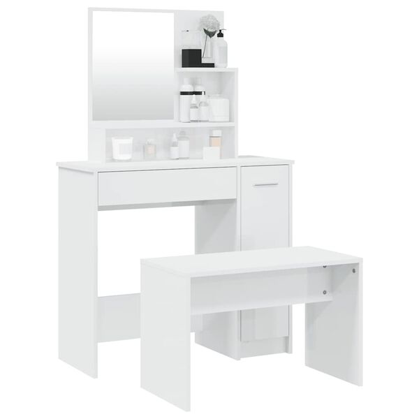 vidaXL Dressing Table Set High Gloss White 86.5x35x136 cm