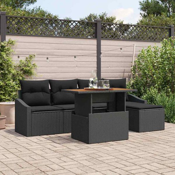 vidaXL Garden Dining Set with Cushion 6 pcs Black and Brown