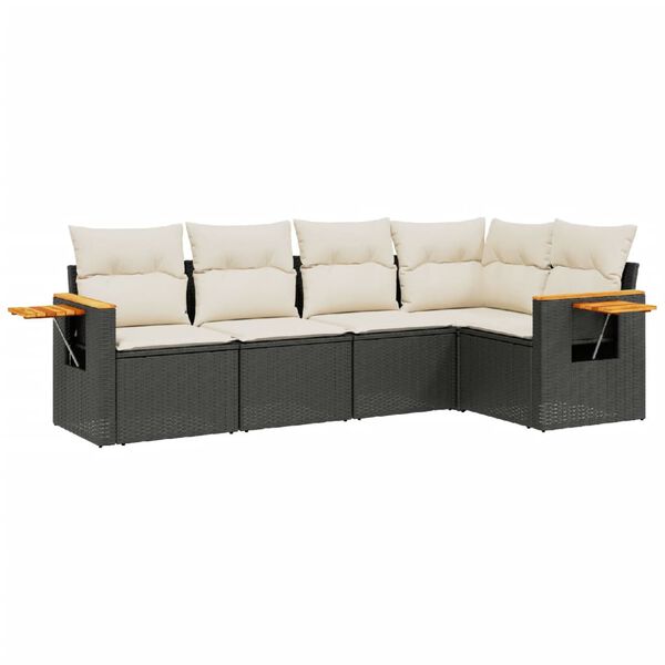 vidaXL 5 Piece Garden Sofa Set with Cushions Black Poly Rattan