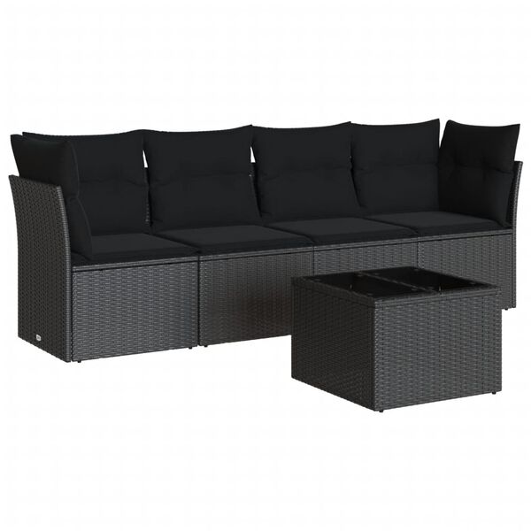 vidaXL 5 Piece Garden Sofa Set with Cushions Black Poly Rattan