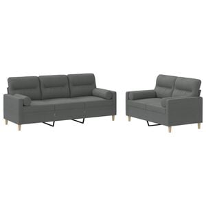 vidaXL 2 Piece Sofa Set with Pillows Dark Grey Fabric