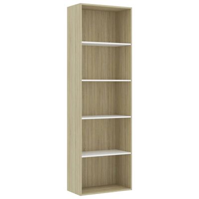 vidaXL 5-Tier Book Cabinet White and Sonoma Oak 60x30x189 cm Engineered Wood