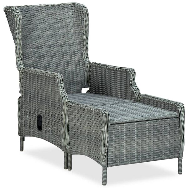 vidaXL Reclining Garden Chair with Footstool Poly Rattan Light Grey