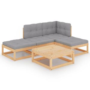 vidaXL 5 Piece Garden Lounge Set with Cushions Solid Pinewood